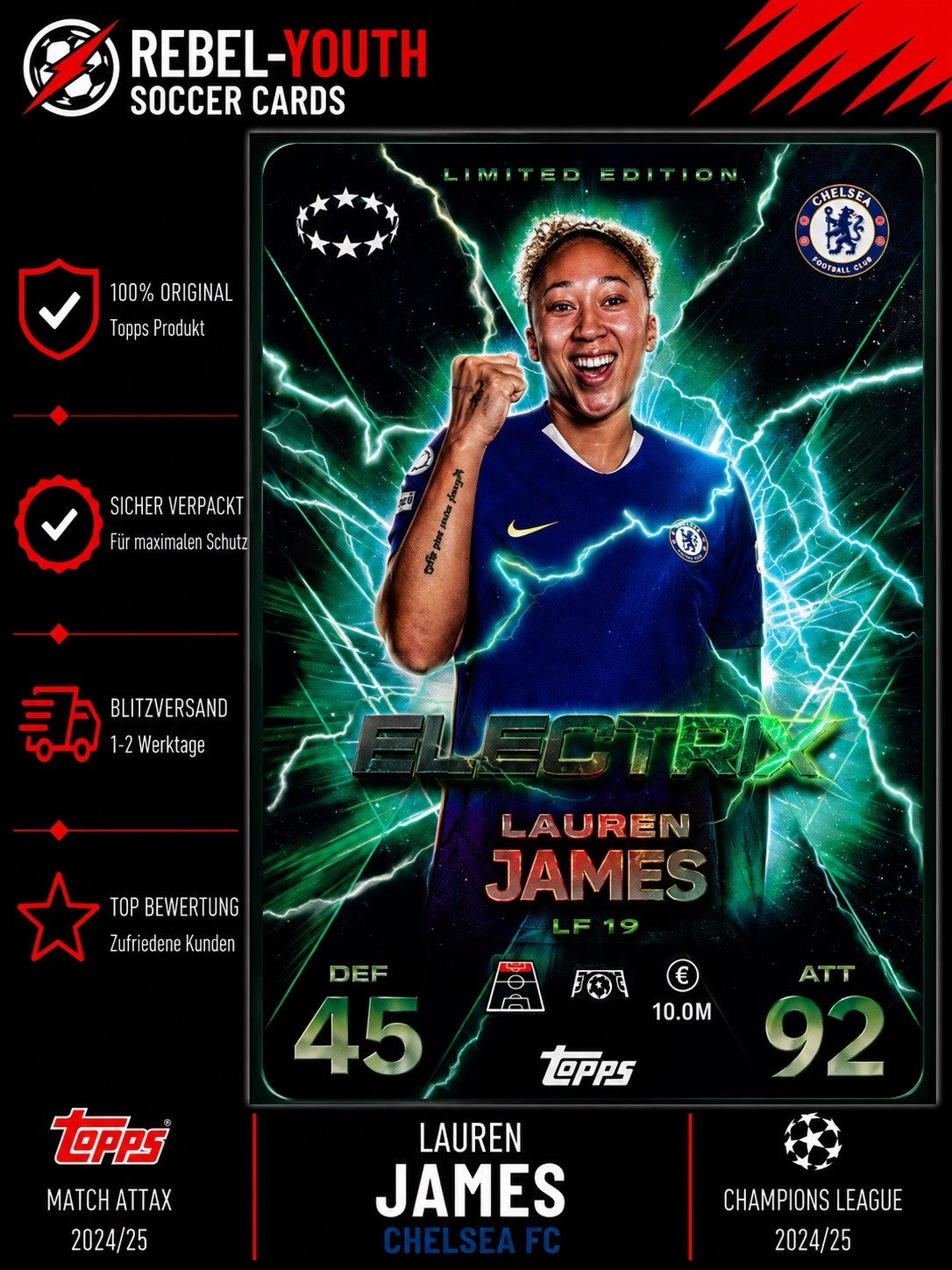 Topps Match Attax CL Extra 2025-26 LE 17 Lauren James Electrix Limited Edition