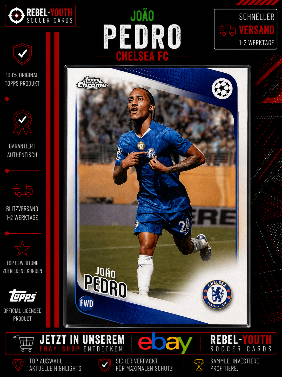 João Pedro Topps Chrome 2025/26 Chelsea FC Base Card