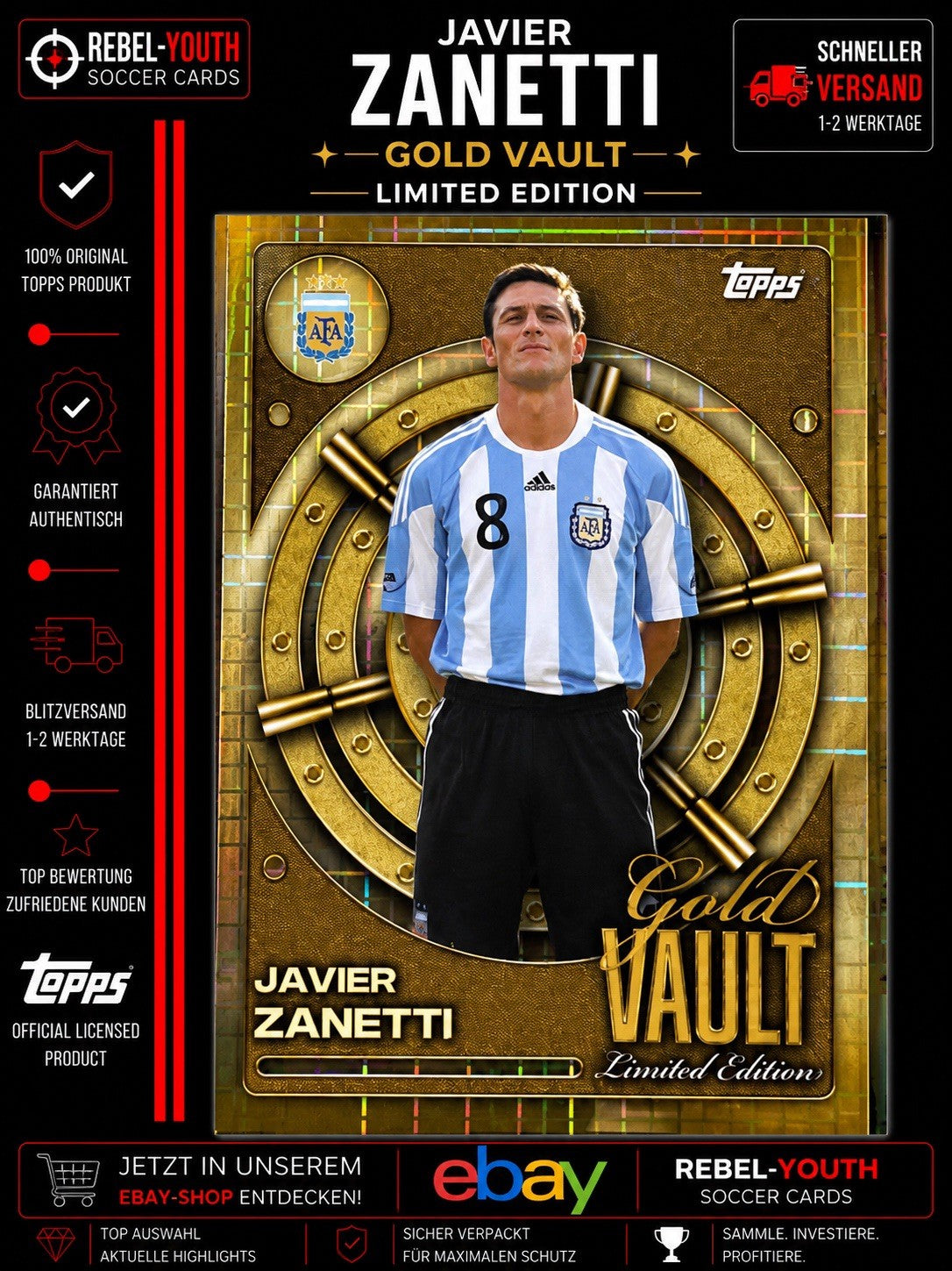 Javier Zanetti Gold Vault Limited Edition Argentina Match Attax Legends Topps