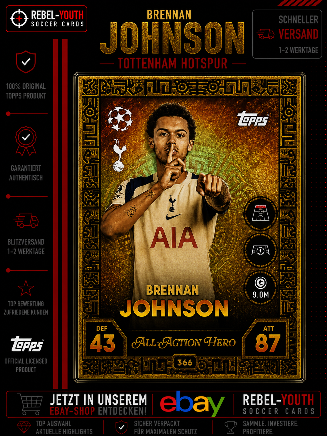 Brennan Johnson All Action Hero #366 Topps Match Attax Champions League 2025/26