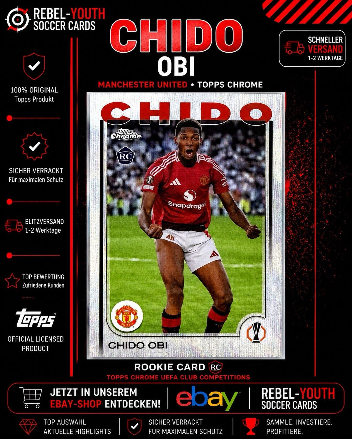Chido Obi RC Rookie Topps Chrome UEFA Club Competitions Manchester United