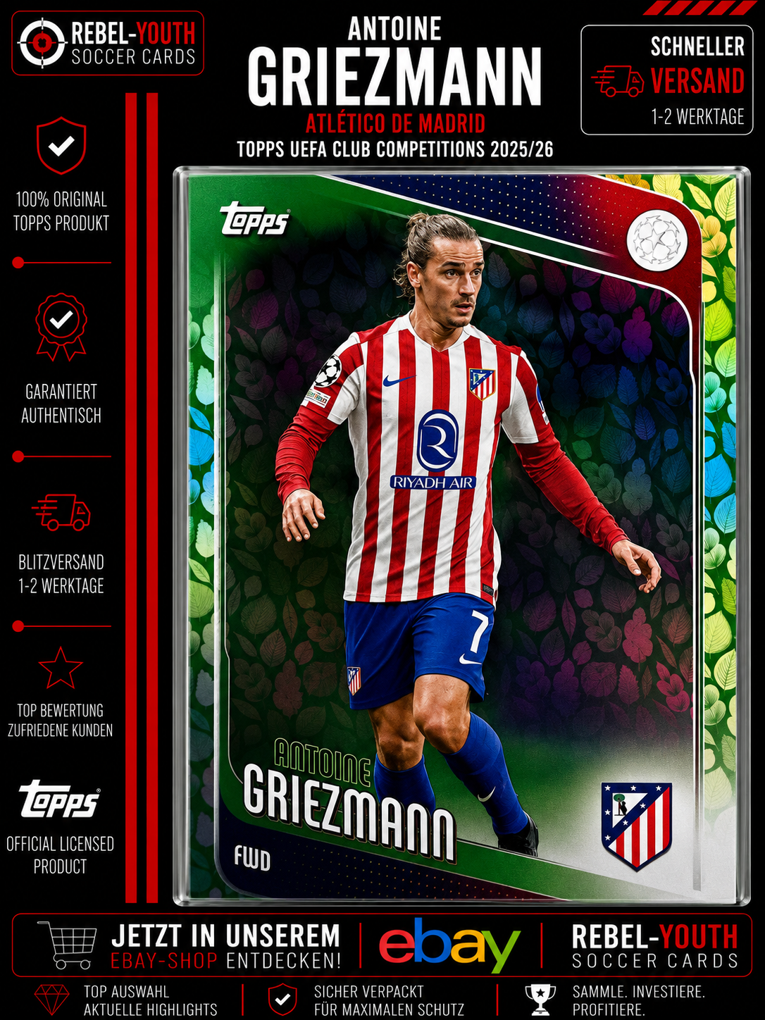Antoine Griezmann Green Leaf Parallel Topps UEFA Club Competitions 2025/26 Atlét