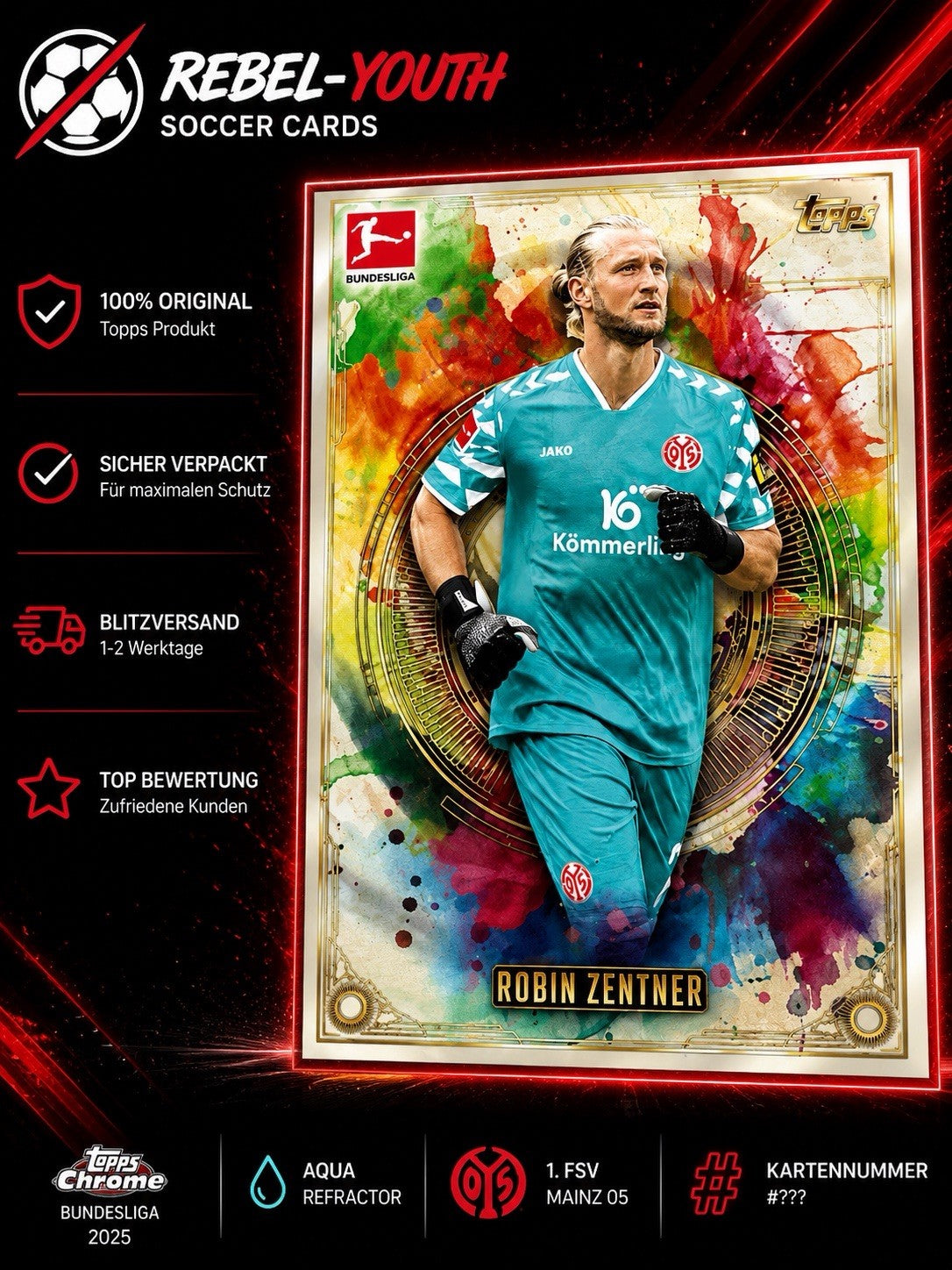 Robin Zentner Aqua Refractor Topps Chrome Bundesliga 2025 Mainz 05