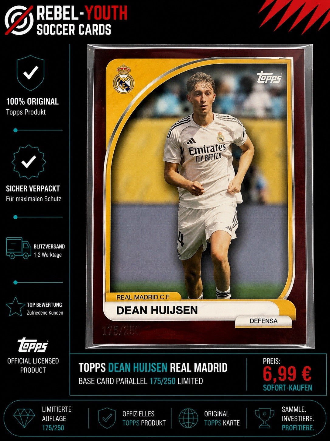 Topps Dean Huijsen Real Madrid Orange Parallel 175/250  2025/26