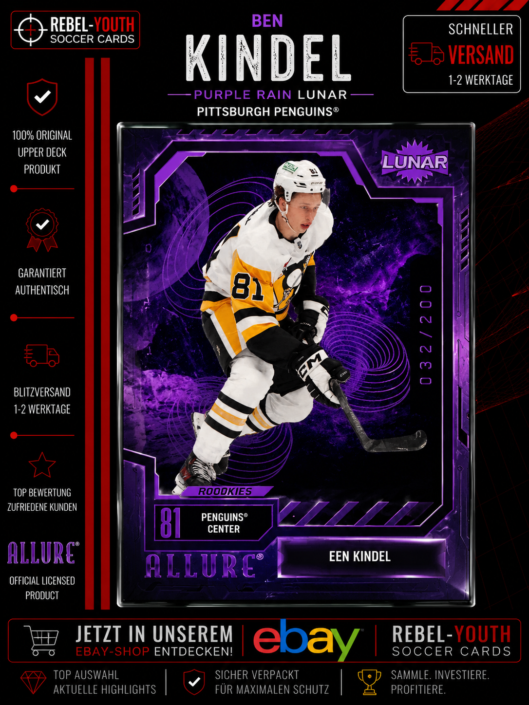 Ben Kindel 2024-25 Upper Deck Allure Purple Spectrum FX Rookie /199 #119/199 Pen