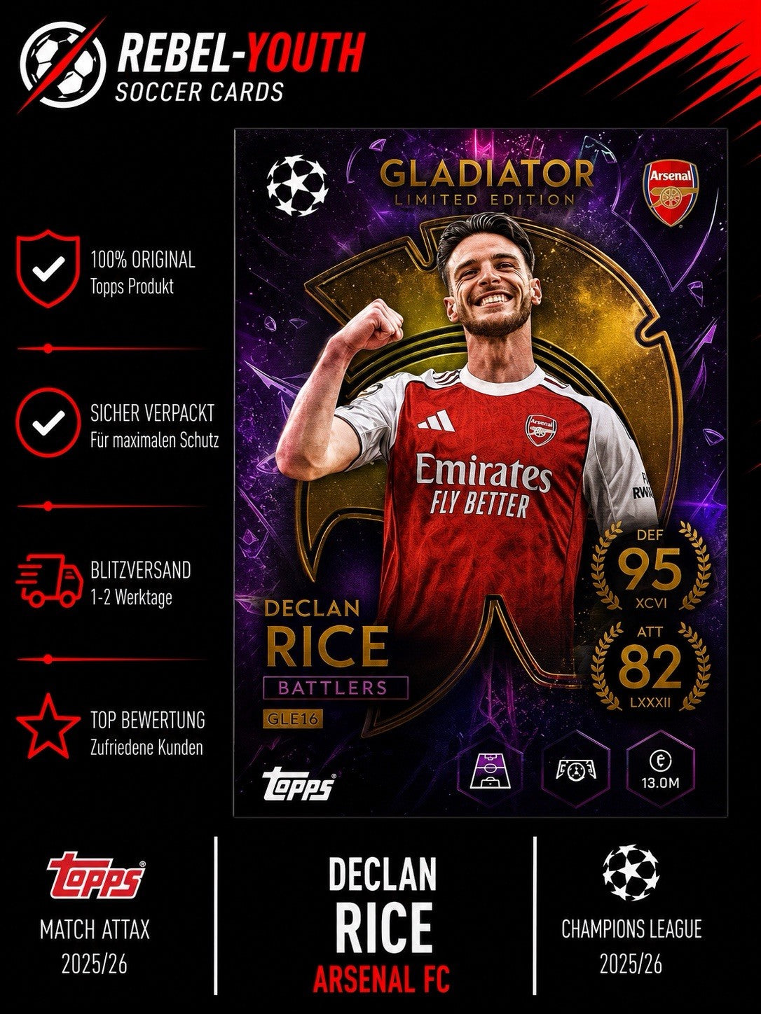 Match Attax Champions League 2025/26 GLE 10 Gladiators Declan Rice