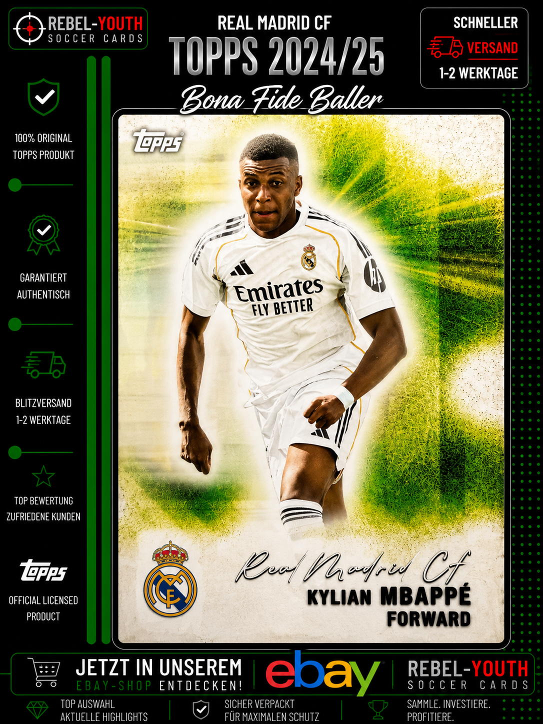 Kylian Mbappé Bona Fide Baller Topps 2024/25 Real Madrid Insert
