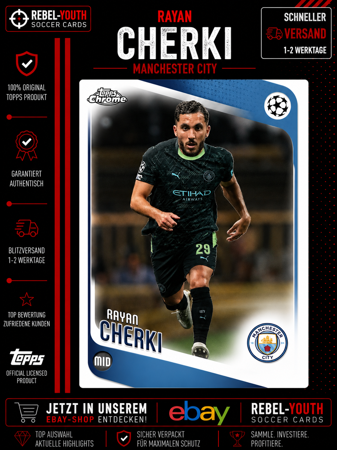 2025-26 Topps Chrome UEFA Rayan Cherki Manchester City #90