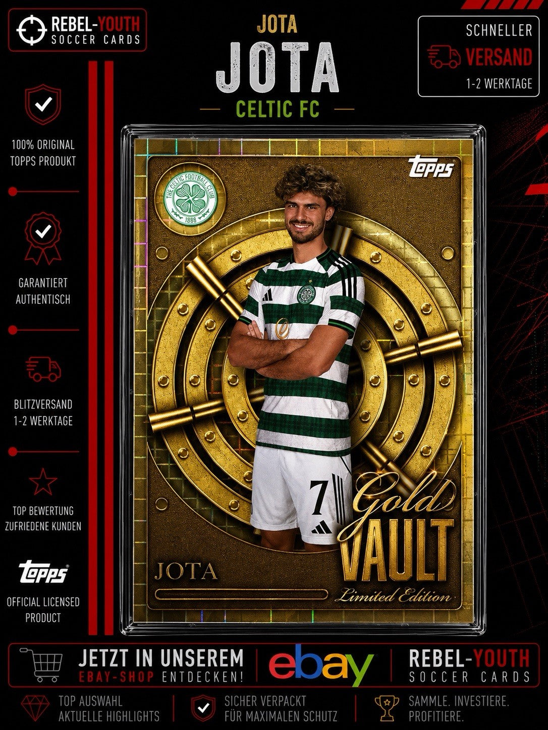 Jota Gold Vault Limited Edition Topps Celtic FC Soccer Card