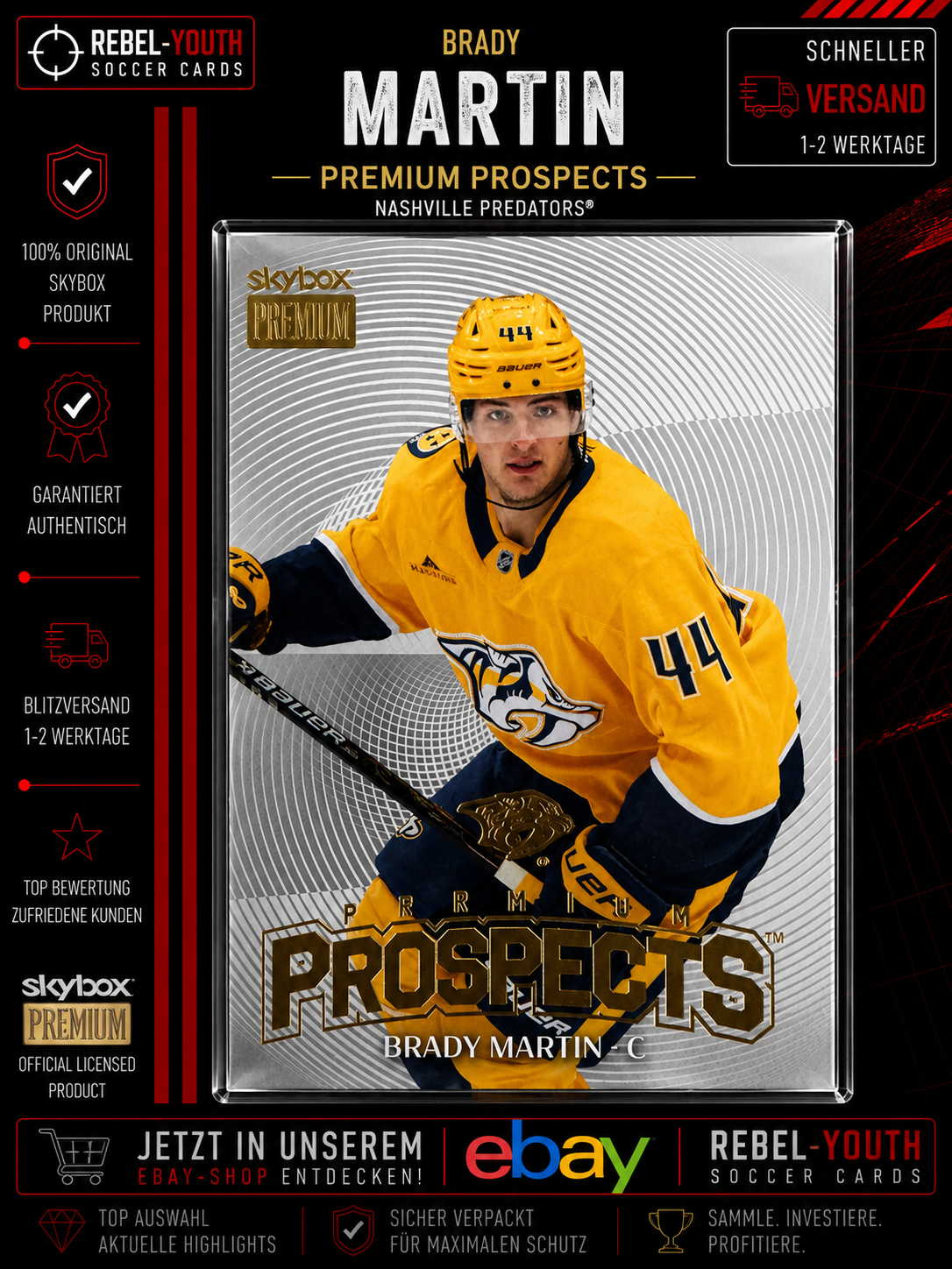 Brady Martin Premium Prospects SkyBox Metal Universe 2024-25 Nashville Predators
