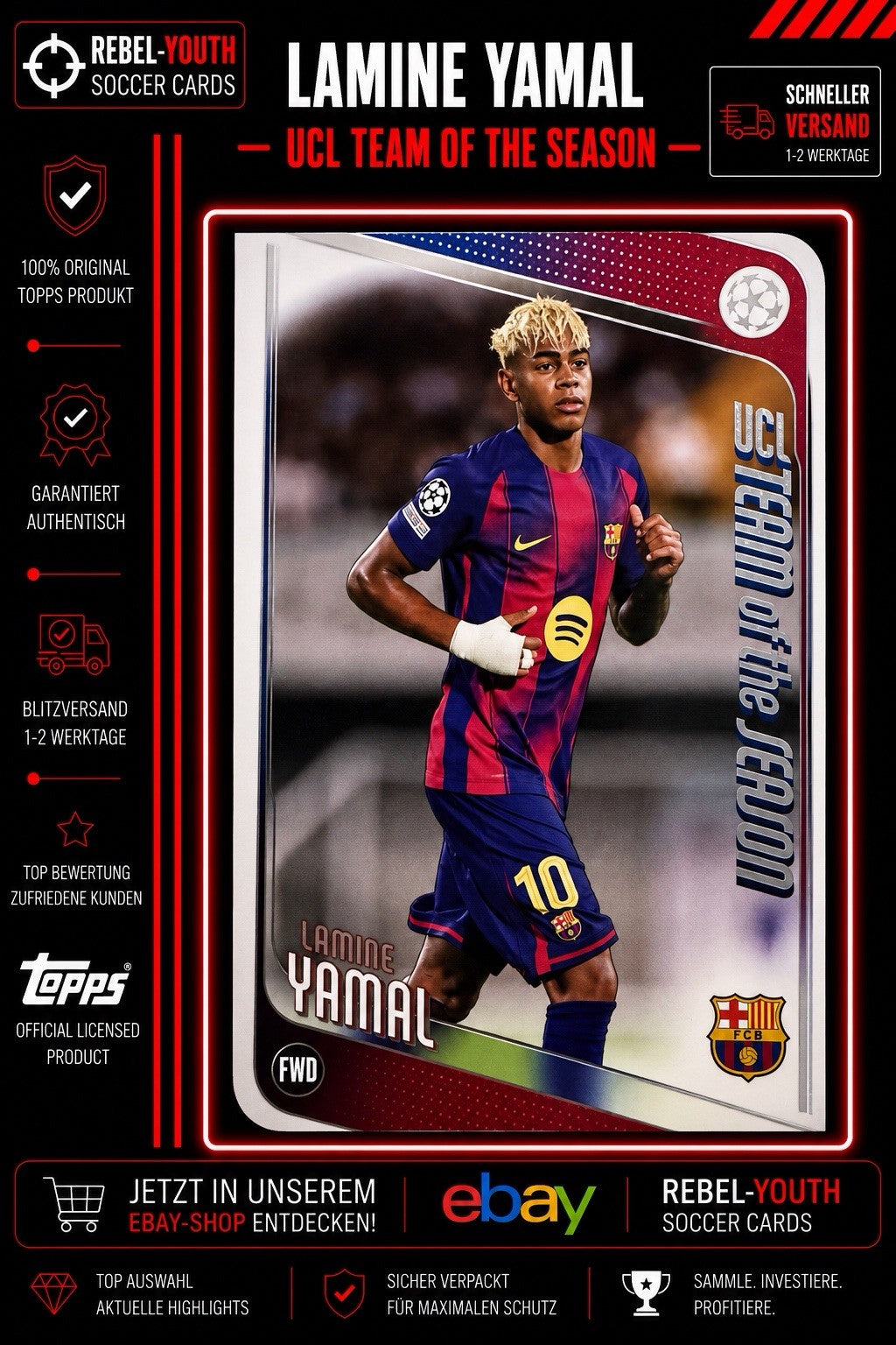 Lamine Yamal UCL Team of the Season FC Barcelona 2024/25 Topps Football Card