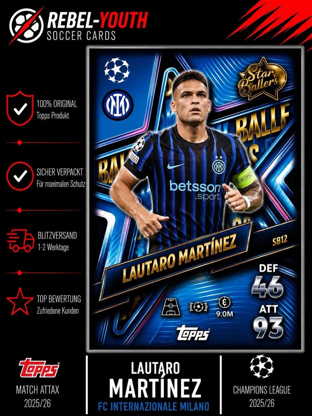 Topps UEFA Champions League Star Baller Lautaro Martinez Inter Milan SB 12