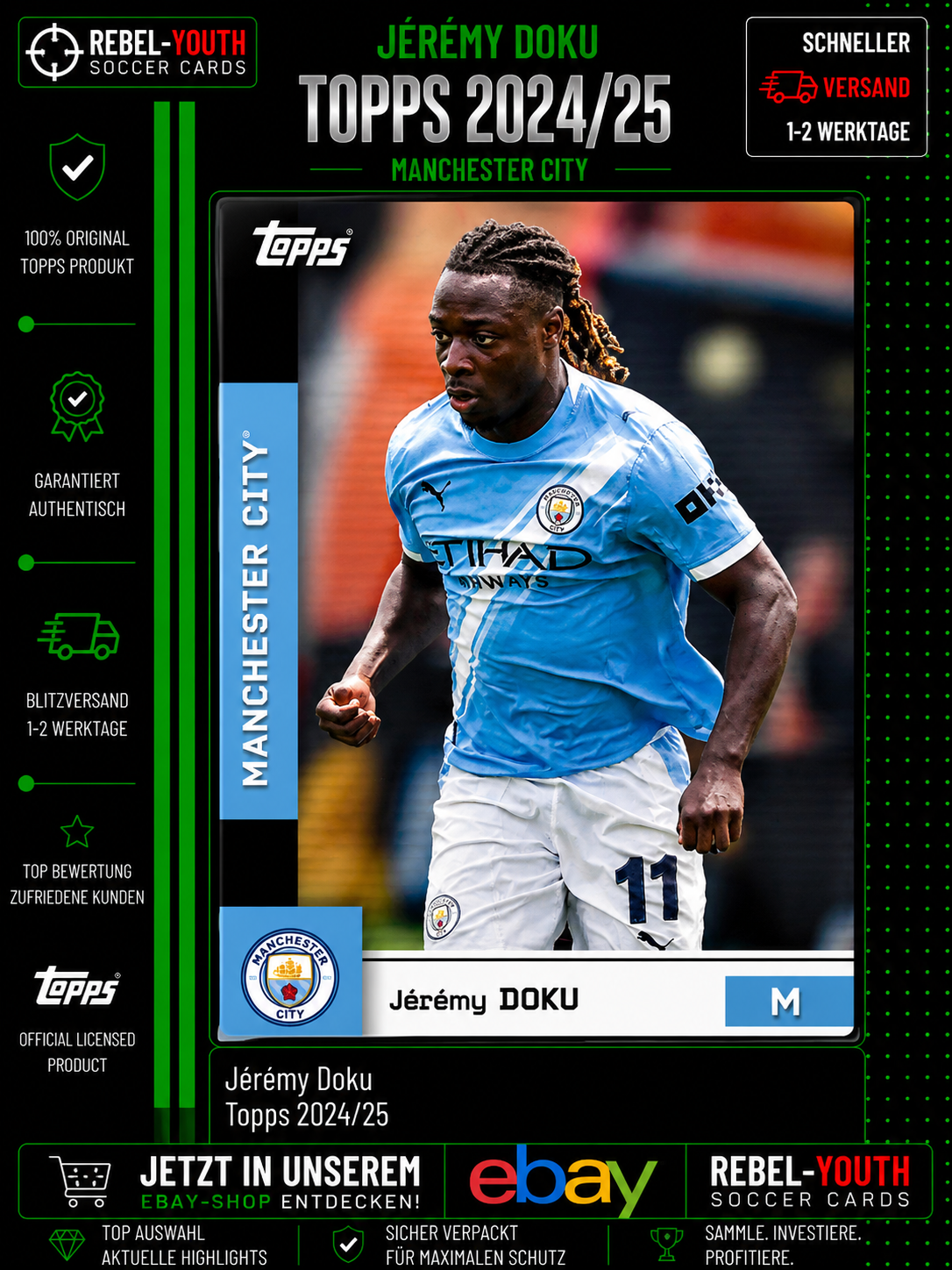2024-25 Topps Manchester City Jérémy Doku Base Card