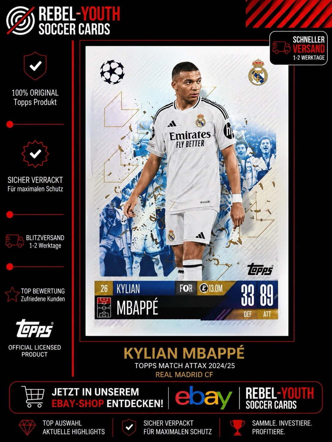 Topps Match Attax UCL 2024-25 - 134 - Kylian Mbappe - Base - Real Madrid Card