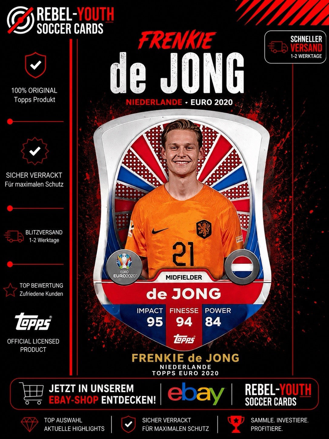 Frenkie de Jong Niederlande Topps EURO 2020 Match Attax Football Card