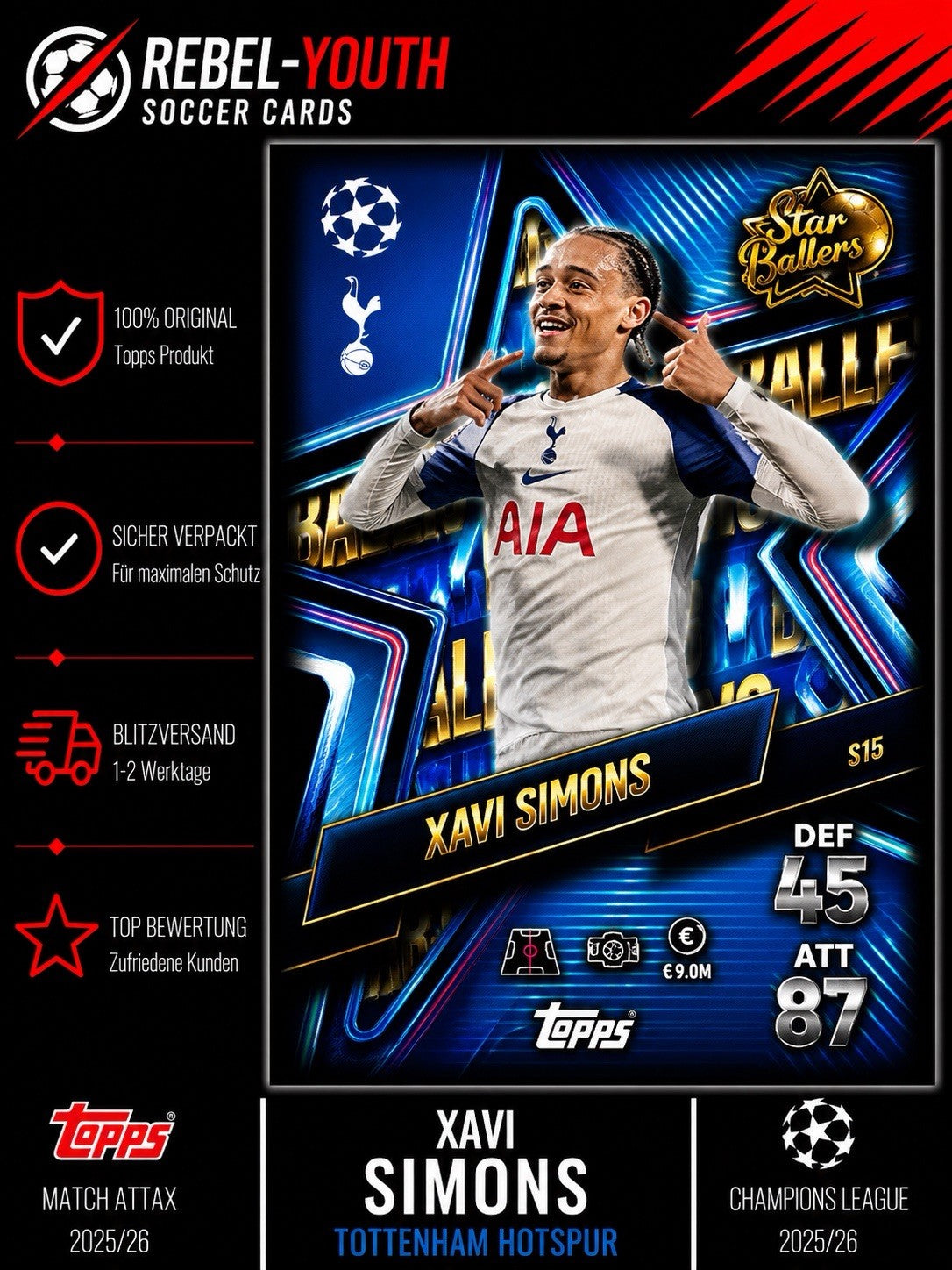Xavi Simons Match Attax 25/26 STAR BALLERS CARD # SB 15