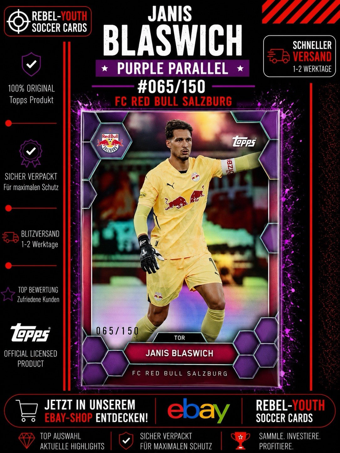 Janis Blaswich 065/150 FC Red Bull Salzburg Purple Parallel Topps
