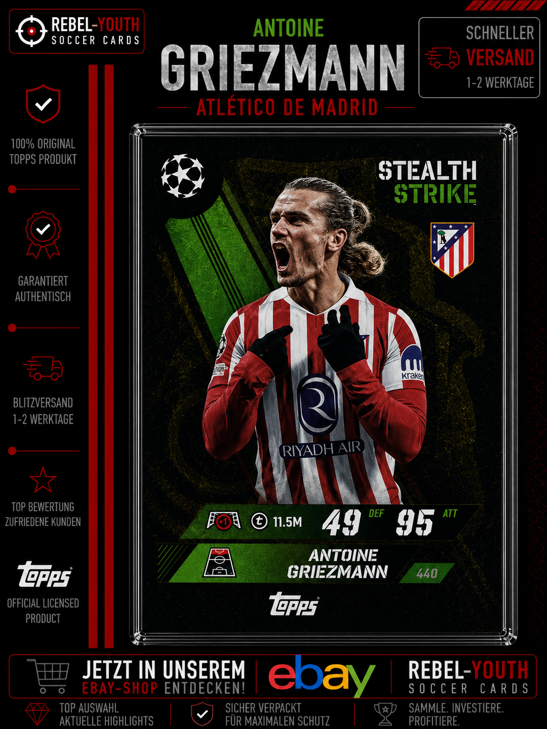 Antoine Griezmann Stealth Strike #440 Topps Match Attax UEFA 2025/26 Atlético