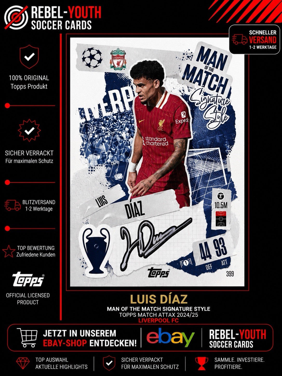Luis Díaz Man Of The Match Signature Style Topps Match Attax 2024/25 Liverpool
